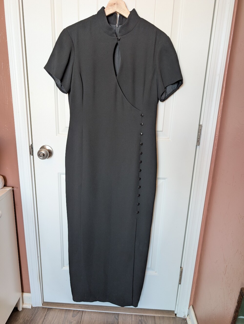 Vintage Dana Buchman Mandarin Style Formal Maxi Dress W6 Black